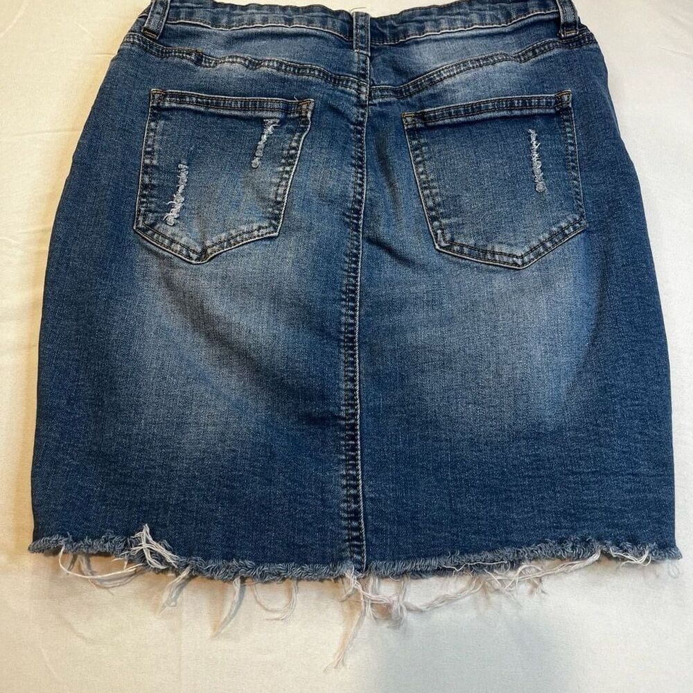 Wax Jean Los Angeles Distressed Denim Mini Skirt with Raw Hem
